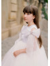 Bow Sleeves White Lace Tulle Flower Girl Dress